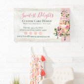 Rustige Waterverf Floral Wedding Cake Bakery Spandoek (Insitu)
