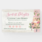 Rustige Waterverf Floral Wedding Cake Bakery Spandoek (Horizontaal)