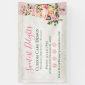 Rustige Waterverf Floral Wedding Cake Bakery Spandoek (Verticaal)
