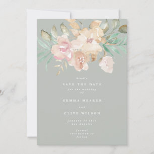 Rustige Waterverf Florals op Sage Green Foto Save The Date