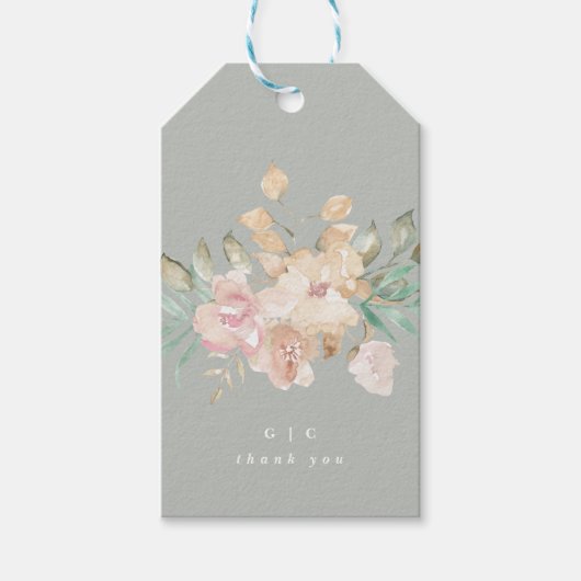 Rustige Waterverf Florals op Sage Green Wedding Cadeaulabel (Voorkant)
