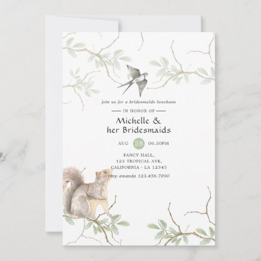 Rustige Waterverf Forest Bridesmaids Luncheon Kaart (Voorkant)