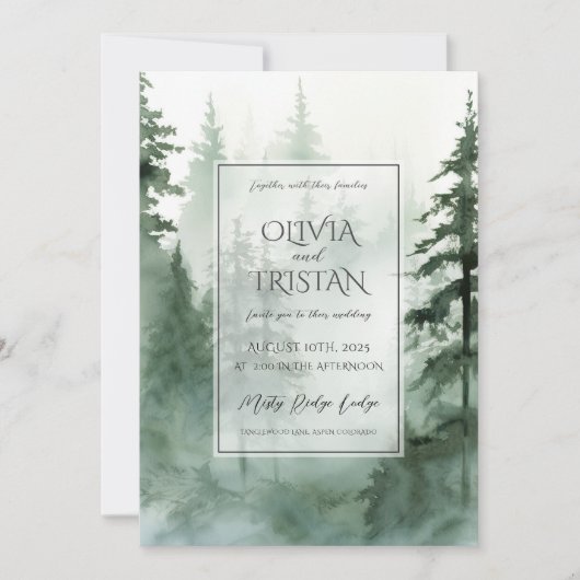 Rustige Waterverf Forest Wedding Kaart (Voorkant)