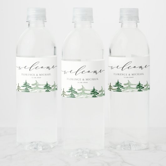 Rustige Waterverf Forest Woodland Wedding Waterfles Etiket (Flessen)
