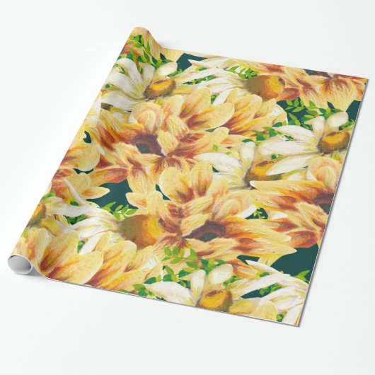 Rustige Waterverf Geel en groene zonnebloem Cadeaupapier (Uitgerold)