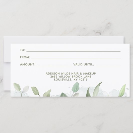Rustige Waterverf Greenery Gift Certificate (Achterkant)