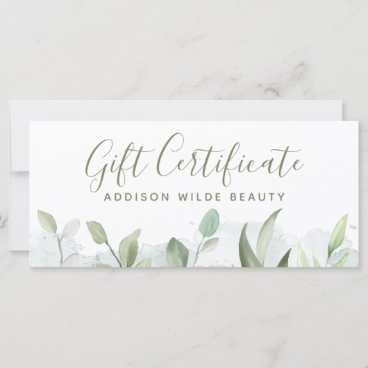 Rustige Waterverf Greenery Gift Certificate (Voorkant)