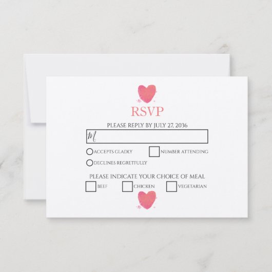 Rustige Waterverf Hart Wedding RSVP-Kaarten RSVP Kaartje (Voorkant)