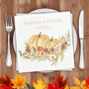 Rustige Waterverf Herfst in Love Pumpkin Wedding N Servet