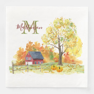 Rustige Waterverf Herfst Naam landmonogram Servet