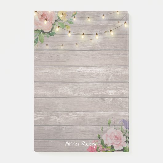 Rustige Waterverf hout Floral Elegant String Light Post-it® Notes (Voorkant)