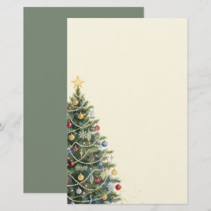 Rustige Waterverf Kerstboom Kerstvakantie Briefpapier