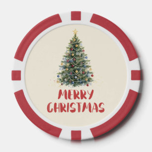 Rustige Waterverf Kerstboom Kerstvakantie Poker Chips
