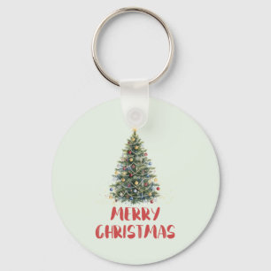 Rustige Waterverf Kerstboom Kerstvakantie Sleutelhanger