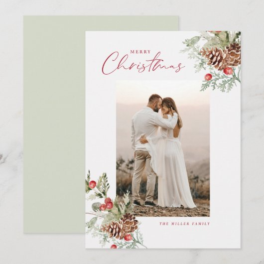 Rustige Waterverf — kerstfotokaart Feestdagenkaart (Voorkant / Achterkant)