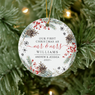 Rustige Waterverf kerstmis Mr. & Mrs. Keramisch Ornament