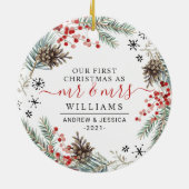 Rustige Waterverf kerstmis | Mr. & Mrs. Keramisch Ornament (Achterkant)