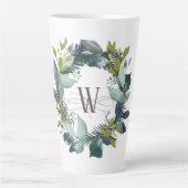 Rustige Waterverf Laurel Wreath Monogram Latte Mok (Voorkant)