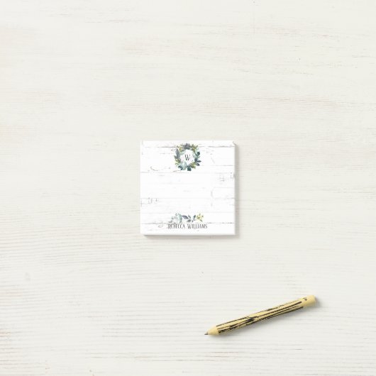 Rustige Waterverf Laurel Wreath Monogram Naam 3x3 Post-it® Notes (Op bureau)