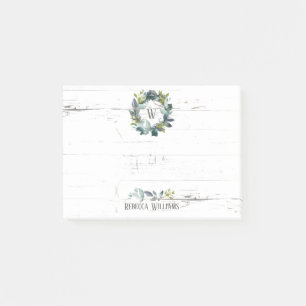 Rustige Waterverf Laurel Wreath Monogram Naam 4x3 Post-it® Notes