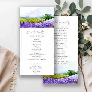 Rustige Waterverf Lavender Fields Wedding Programm Bedankkaart