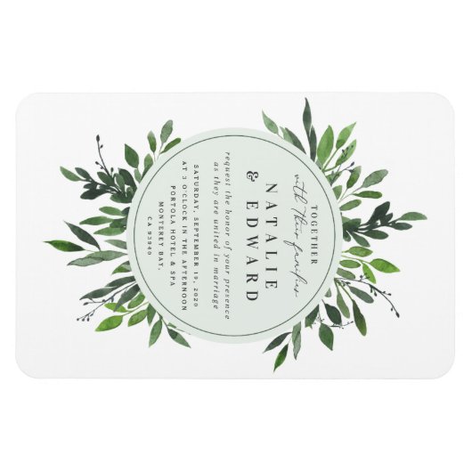  rustige waterverf leafy lijst bruiloft magneet (Horizontaal)