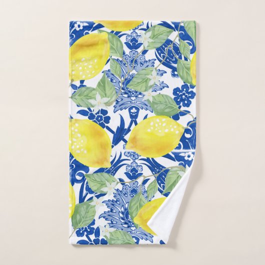 Rustige Waterverf Lemons & Blue Floral Bad Handdoek (Handdoek)