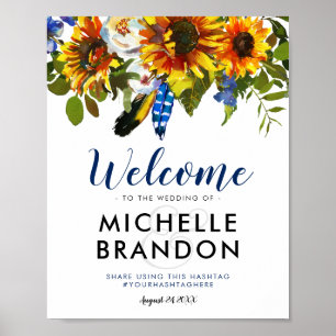 Rustige Waterverf marine Sunflower Wedding Welcome Poster