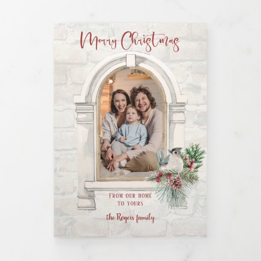 Rustige Waterverf met kerstfoto Drieluik Kaart (Cover)