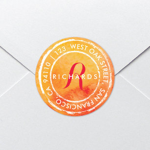 Rustige Waterverf Monogram   Rond adres Ronde Sticker