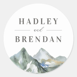 Rustige Waterverf mountain Forest Wedding Ronde Sticker