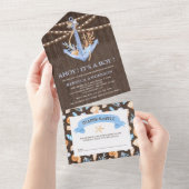 Rustige Waterverf Nautisch Ankerhout Baby shower All In One Uitnodiging (Afscheurbaar)