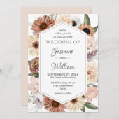 Rustige Waterverf Neutral Boho Floral Wedding Invi Kaart (Voorkant / Achterkant)