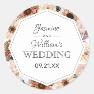 Rustige Waterverf Neutral Boho Floral Wedding Ronde Sticker