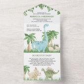 Rustige Waterverf Oerwoud Cute Dinosaur Baby showe All In One Uitnodiging (Binnen)