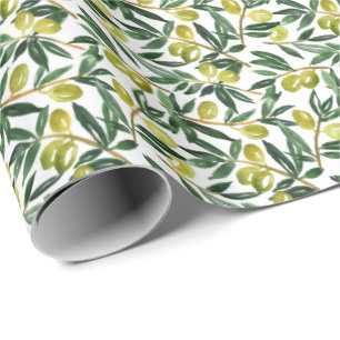 Rustige Waterverf Olive Branches Greenery Pattern Cadeaupapier