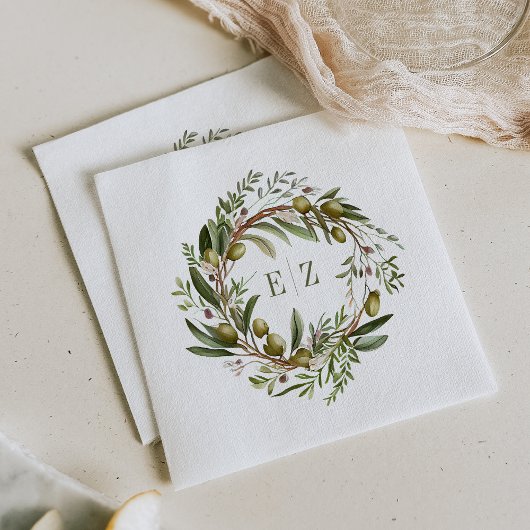 Rustige Waterverf Olive Wreath Wedding Servet
