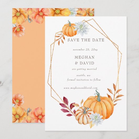 Rustige Waterverf Oranje pompoenen Aankondiging (Voorkant / Achterkant)