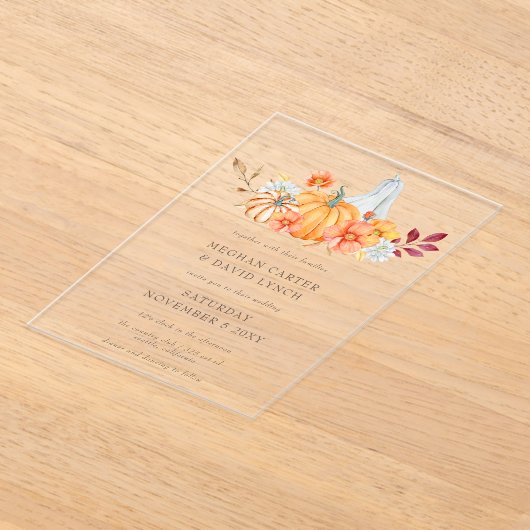 Rustige Waterverf Oranje pompoenen Acryl Uitnodigingen (Laagn)