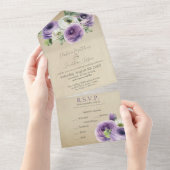 Rustige Waterverf Paars en witte Ranunculus All In One Uitnodiging (Afscheurbaar)