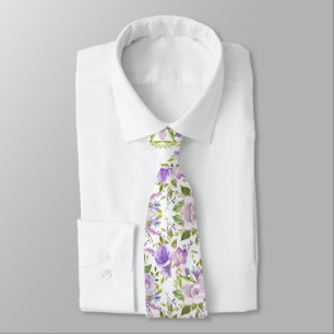 Rustige Waterverf Paarse Floral Stropdas