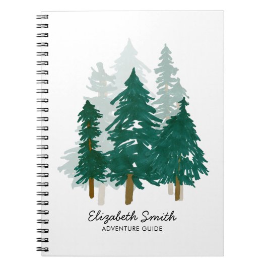 Rustige Waterverf Pine Forest Bossen Script Name Notitieboek (Voorkant)