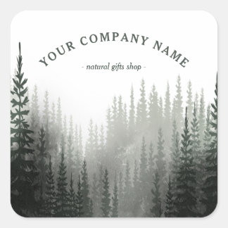 Rustige Waterverf Pine Forest Logo Vierkante Sticker