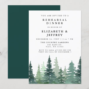Rustige Waterverf Pine Forest Rehearsal Dinner Kaart