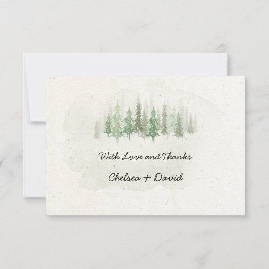 Rustige Waterverf Pine Forest Wedding Bedankt (Voorkant)
