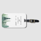 Rustige Waterverf Pine Forest Winter Wedding Bagagelabel (Voorkant (horizontaal))