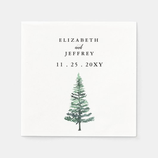 Rustige Waterverf Pine Forest Winter Wedding Napk Servet (Voorkant)