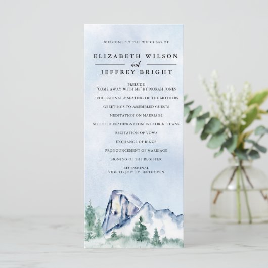 Rustige Waterverf Pine Forest Winter Wedding Programma (Staand voorkant)