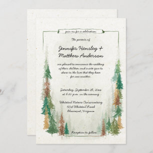 Rustige Waterverf Pine Tree Forest Wedding Kaart