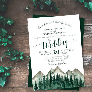 Rustige Waterverf Pine Trees & Mountains Wedding Kaart